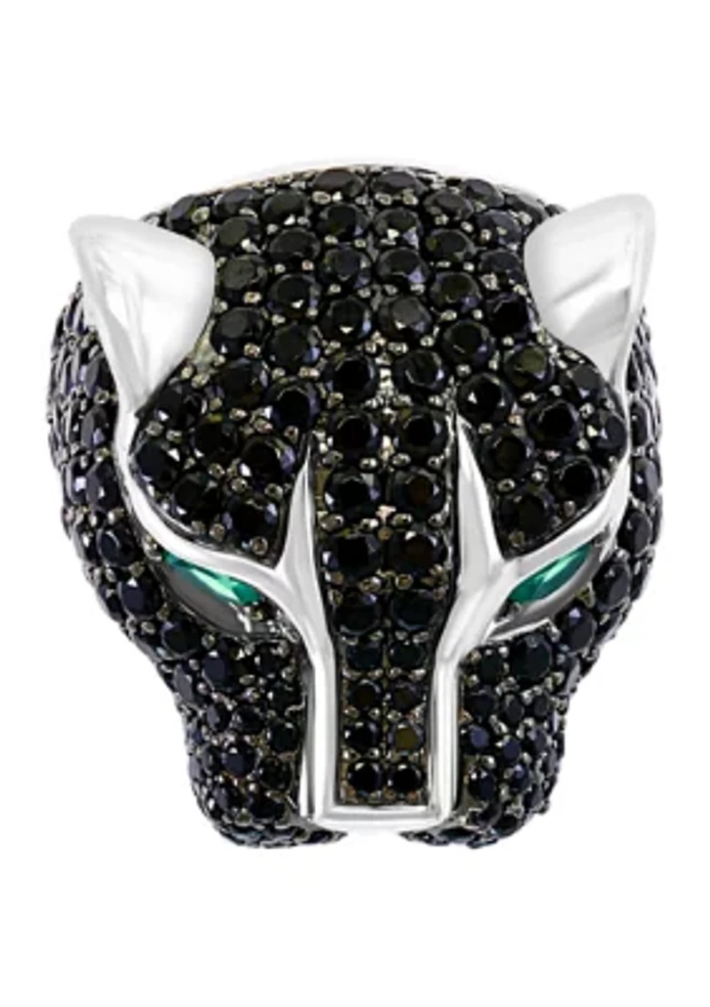 Sterling Silver Black Spinel and Green Onyx Panther Ring