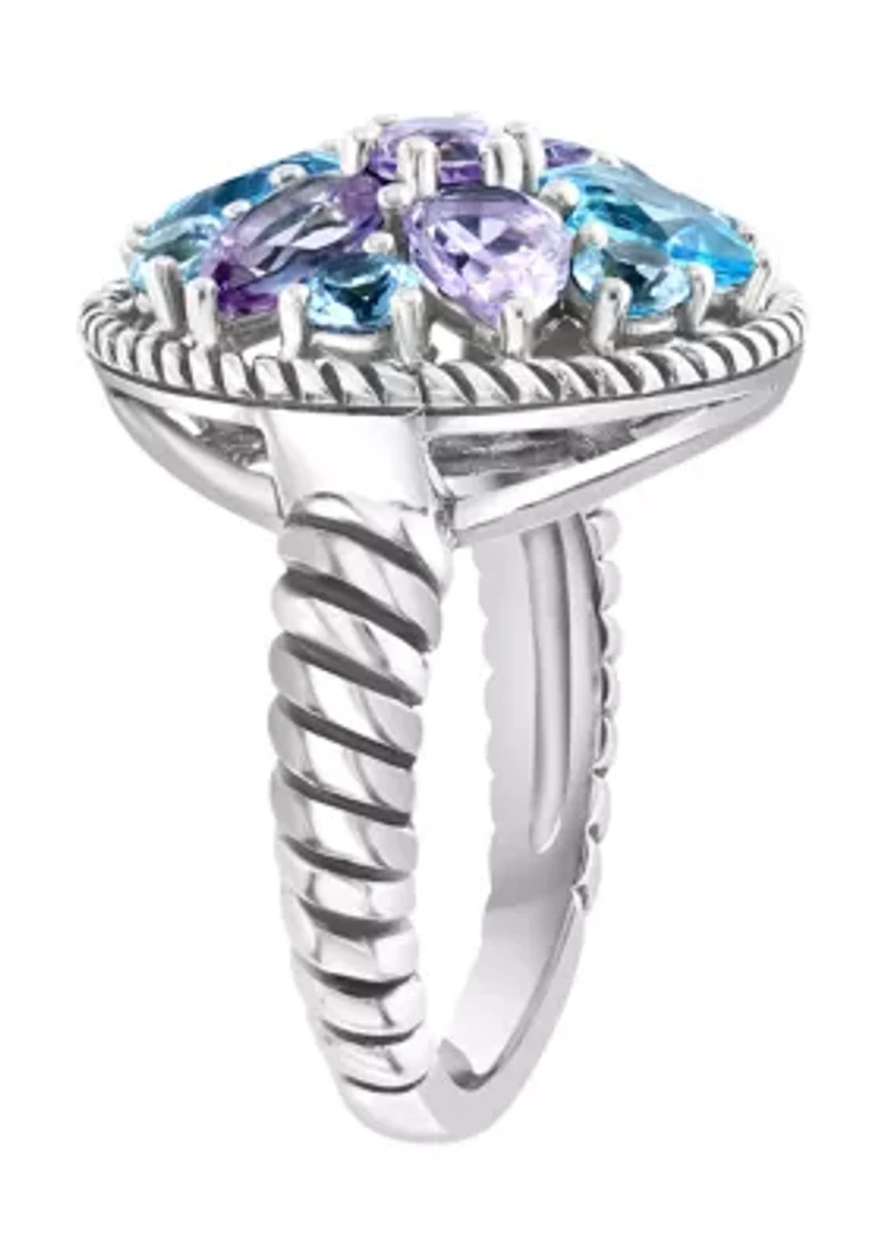 Amethyst and Sky Blue Topaz Ring in Sterling Silver