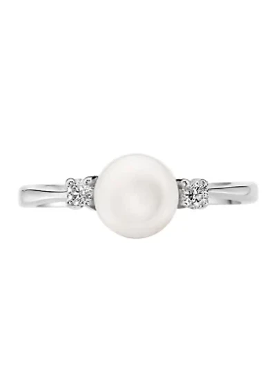 6.5-7 Millimeter Freshwater Pearls and 1/10 ct. t.w. Diamond Ring in Sterling Silver 