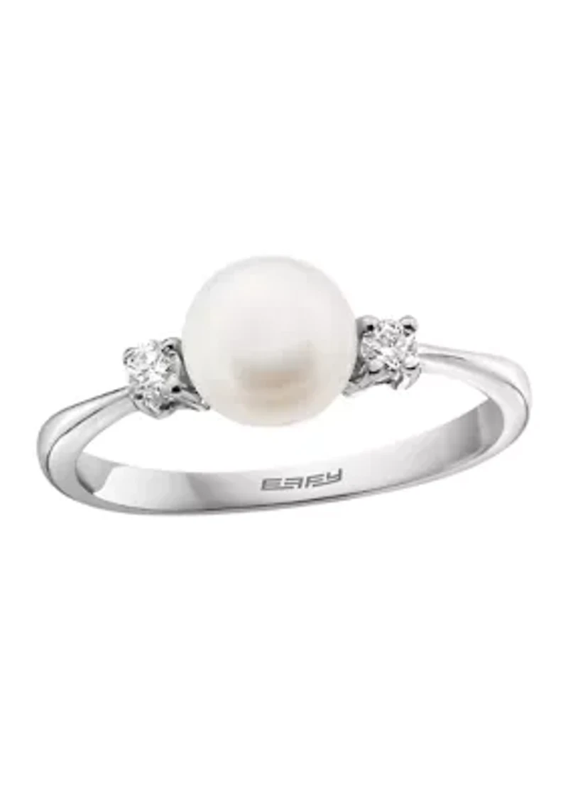 6.5-7 Millimeter Freshwater Pearls and 1/10 ct. t.w. Diamond Ring in Sterling Silver 