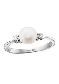 6.5-7 Millimeter Freshwater Pearls and 1/10 ct. t.w. Diamond Ring in Sterling Silver 