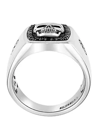 Men's Sterling Silver Black Spinel Skull Ring 