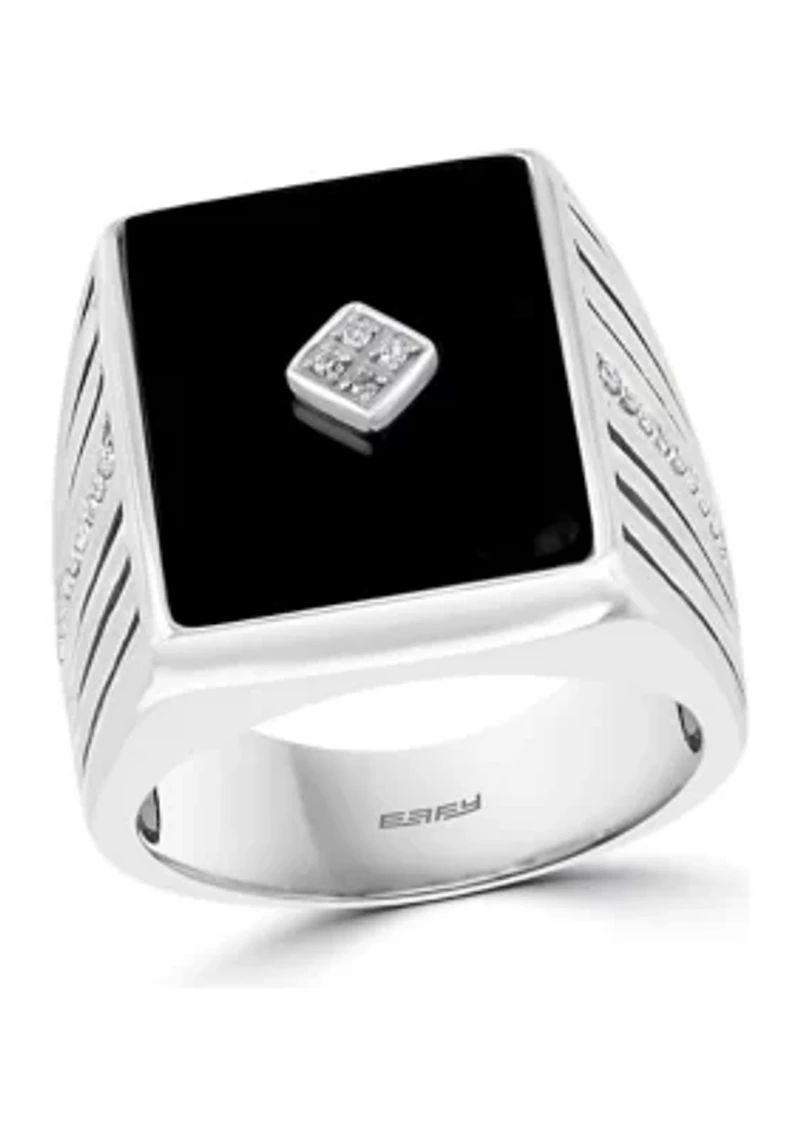  1/8 ct. t.w. Diamond and 5.82 ct. t.w. Onyx Ring in Sterling Silver