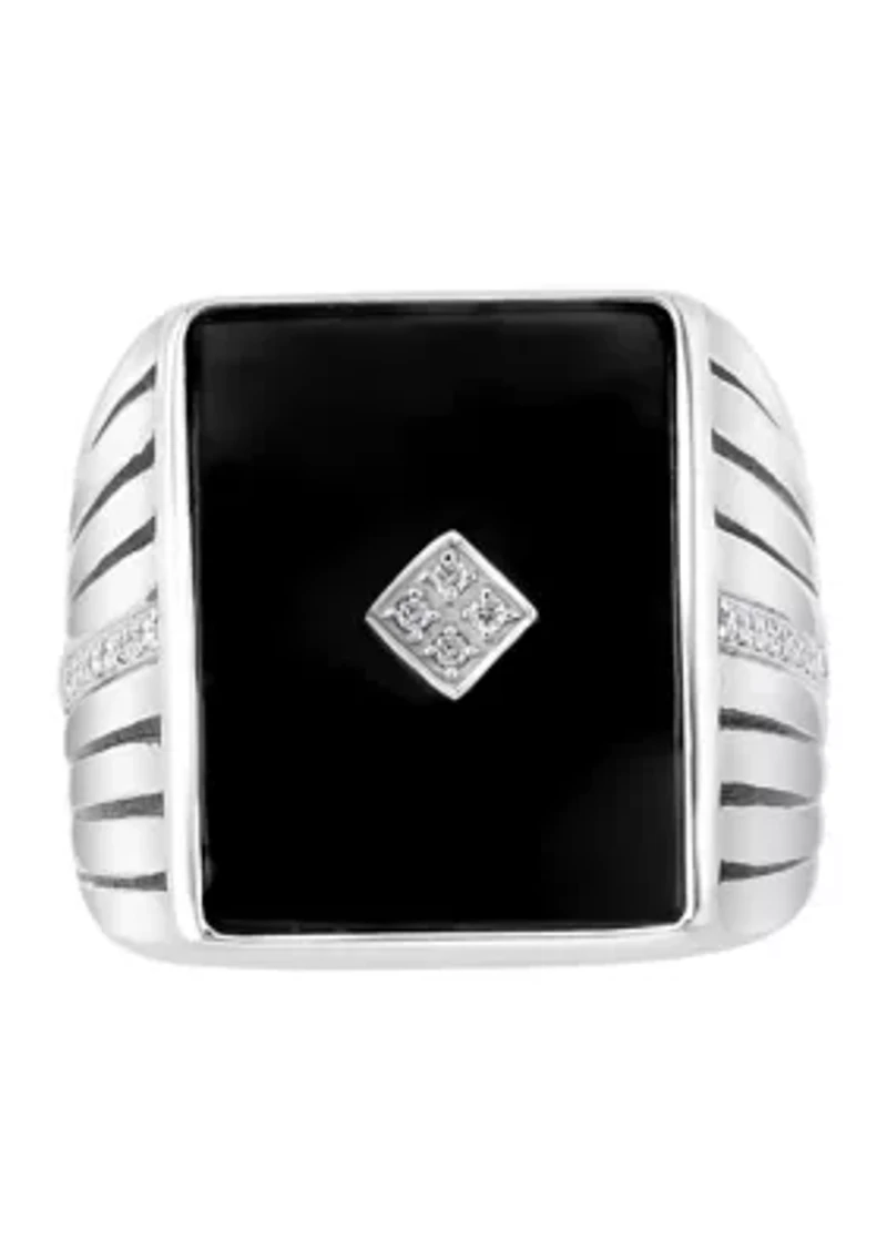  1/8 ct. t.w. Diamond and 5.82 ct. t.w. Onyx Ring in Sterling Silver