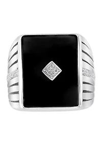  1/8 ct. t.w. Diamond and 5.82 ct. t.w. Onyx Ring in Sterling Silver