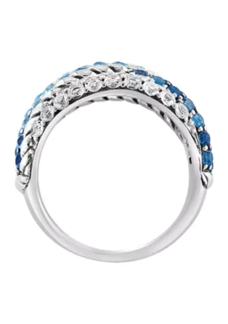 Blue Topaz Cable Faux Stack Ring in Sterling Silver 