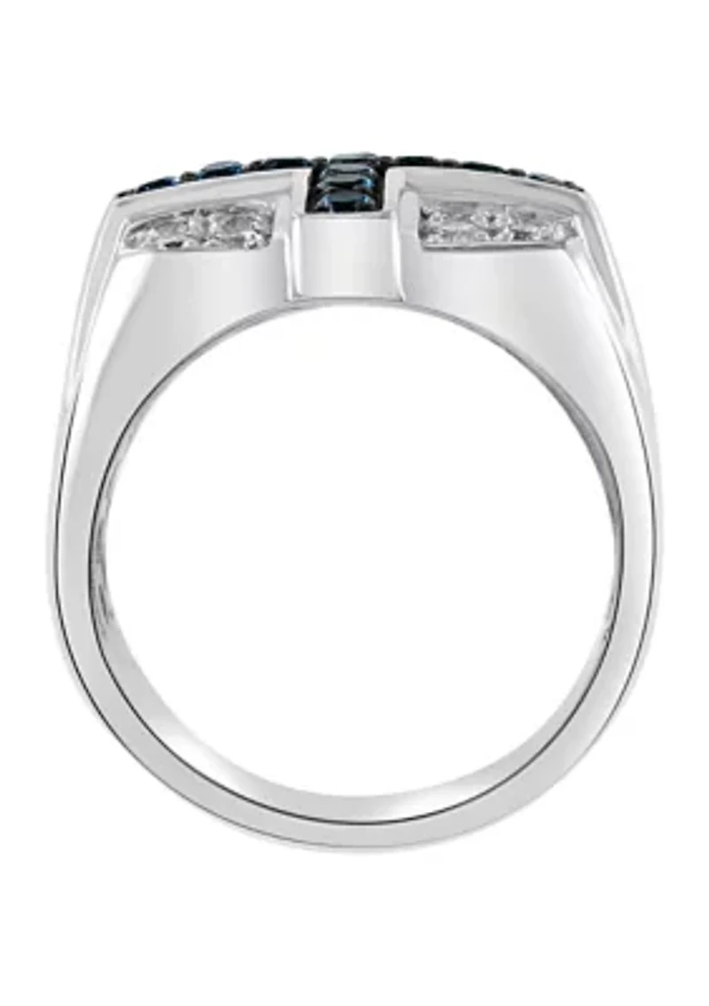 Men's Sterling Silver Blue Topaz Cross Ring 