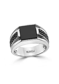 Men's Onyx and Black Spinel Ring in Sterling Silver