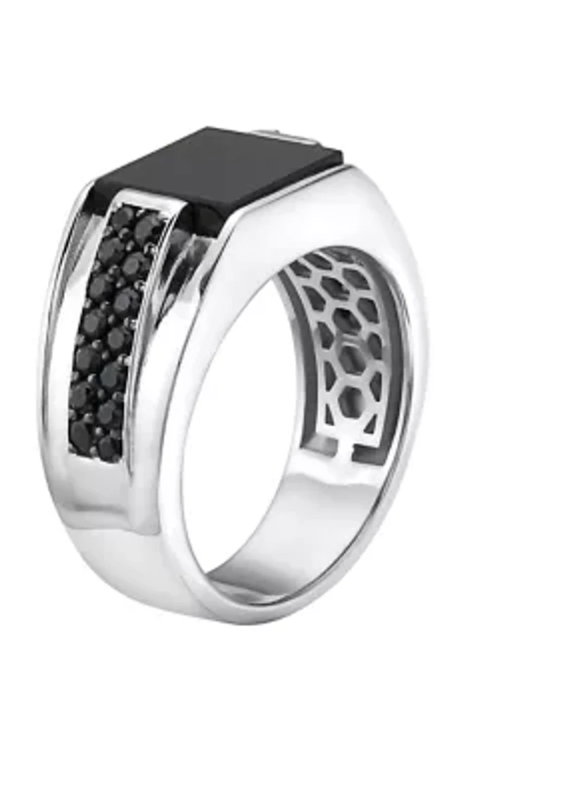 Men's Onyx and Black Spinel Ring in Sterling Silver