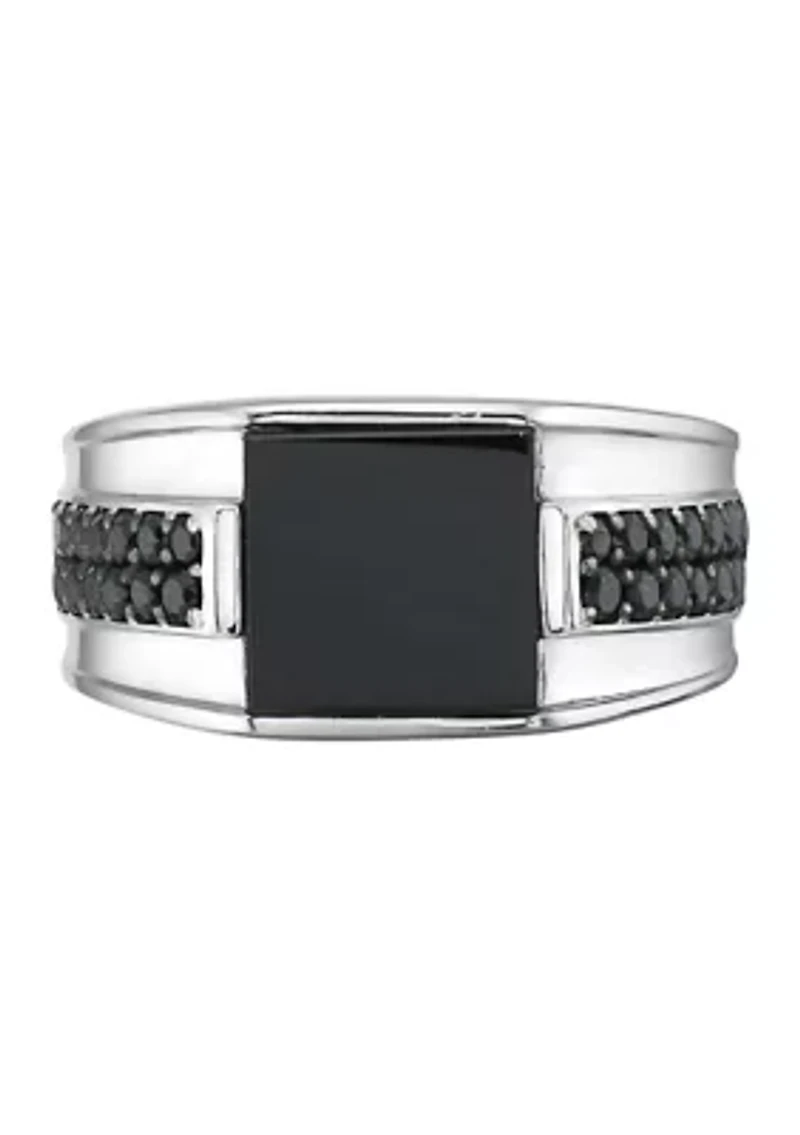 Men's Onyx and Black Spinel Ring in Sterling Silver