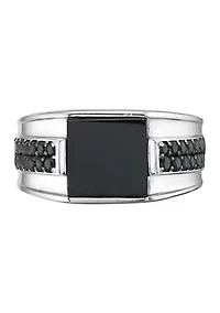 Men's Onyx and Black Spinel Ring in Sterling Silver