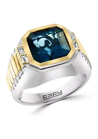  1/6 ct. t.w. Diamond and 7.35 ct. t.w. Blue Topaz Ring in Sterling Silver 