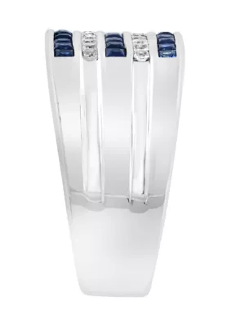 Blue and White Sapphire Ring in Sterling Silver