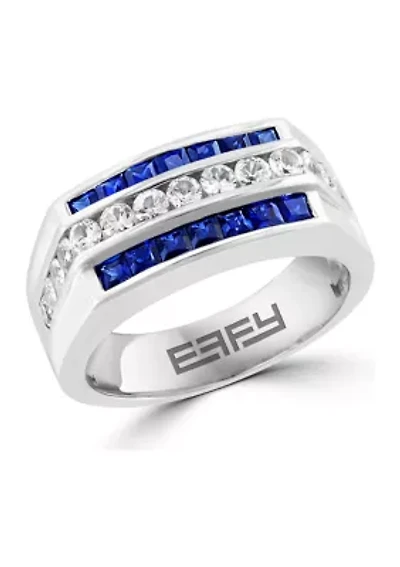 Men's Sapphire and White Sapphire Ring in Sterling Silver