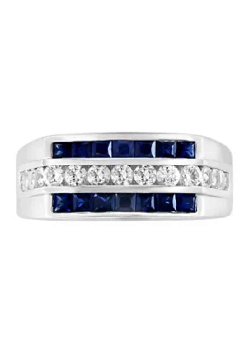 Men's Sapphire and White Sapphire Ring in Sterling Silver