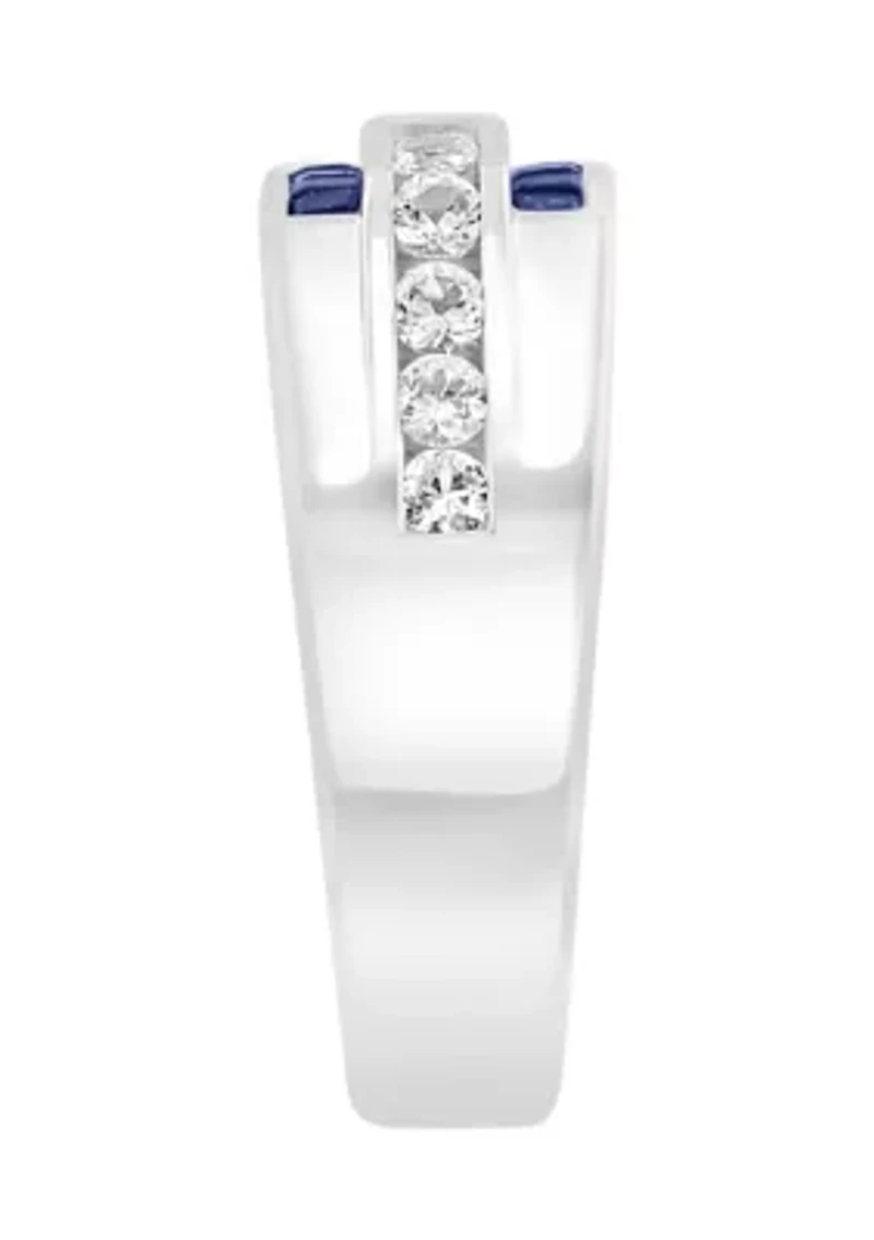 Men's Sapphire and White Sapphire Ring in Sterling Silver