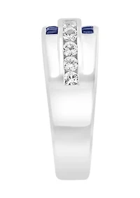 Men's Sapphire and White Sapphire Ring in Sterling Silver
