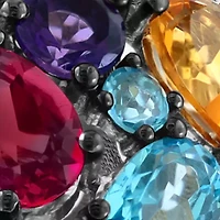 Sterling Silver Diamond, Multi Gemstone Ring 