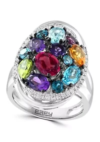 Sterling Silver Diamond, Multi Gemstone Ring 