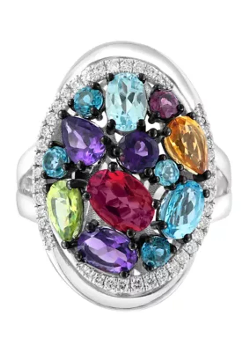 Sterling Silver Diamond, Multi Gemstone Ring 
