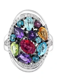 Sterling Silver Diamond, Multi Gemstone Ring 