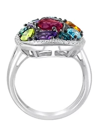 Sterling Silver Diamond, Multi Gemstone Ring 