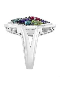 Sterling Silver Diamond, Multi Gemstone Ring 