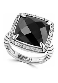 White Topaz and Onyx Ring in Sterling Silver