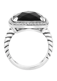 White Topaz and Onyx Ring in Sterling Silver