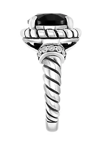 White Topaz Onyx Cable Ring In Sterling Silver 