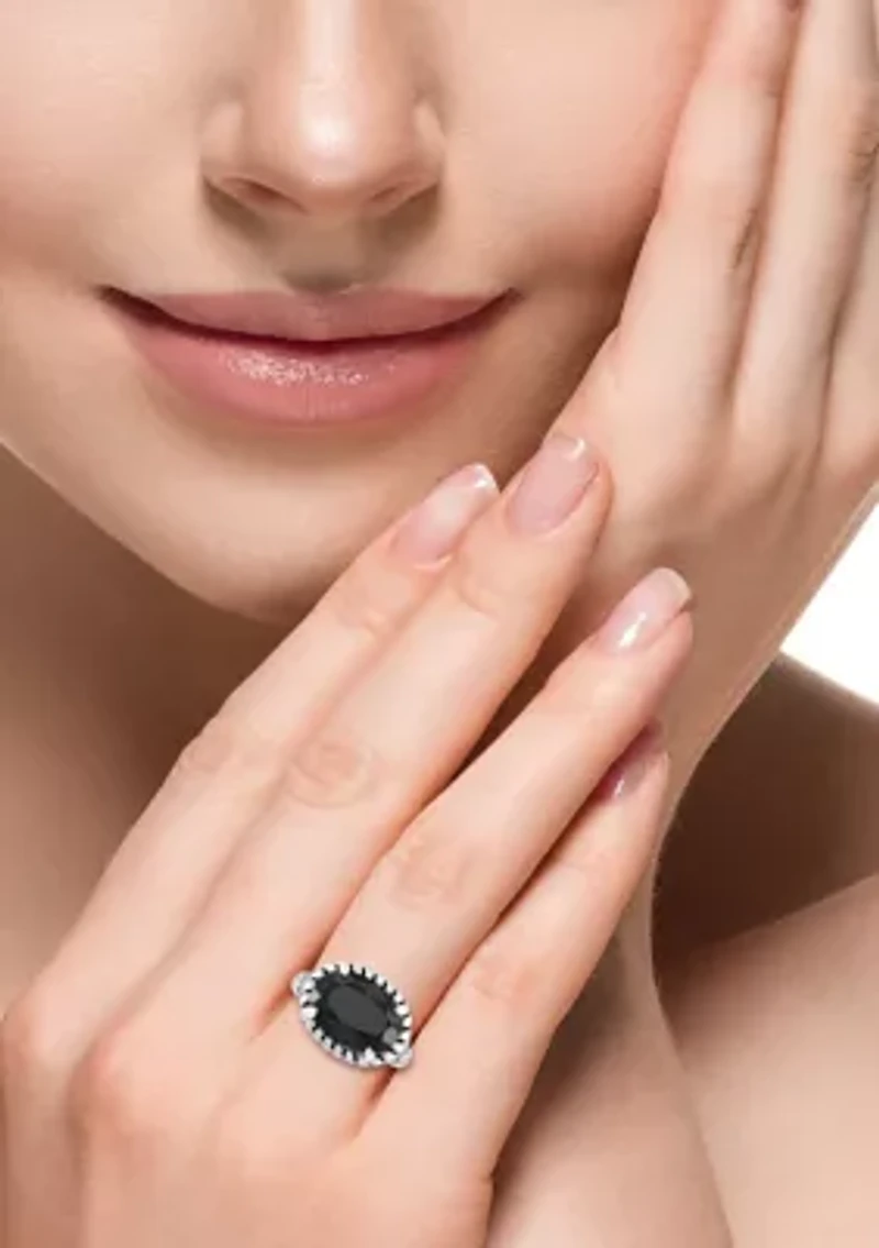 White Topaz Onyx Cable Ring In Sterling Silver