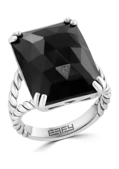 Onyx Cable Ring in Sterling Silver