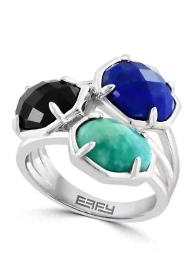 Sterling Silver, Lapis Onyx and Amazonite Ring 