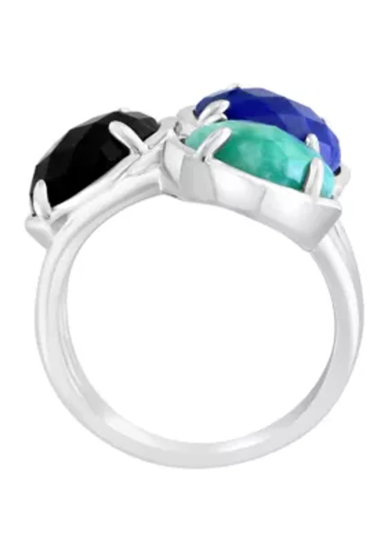 Sterling Silver, Lapis Onyx and Amazonite Ring 