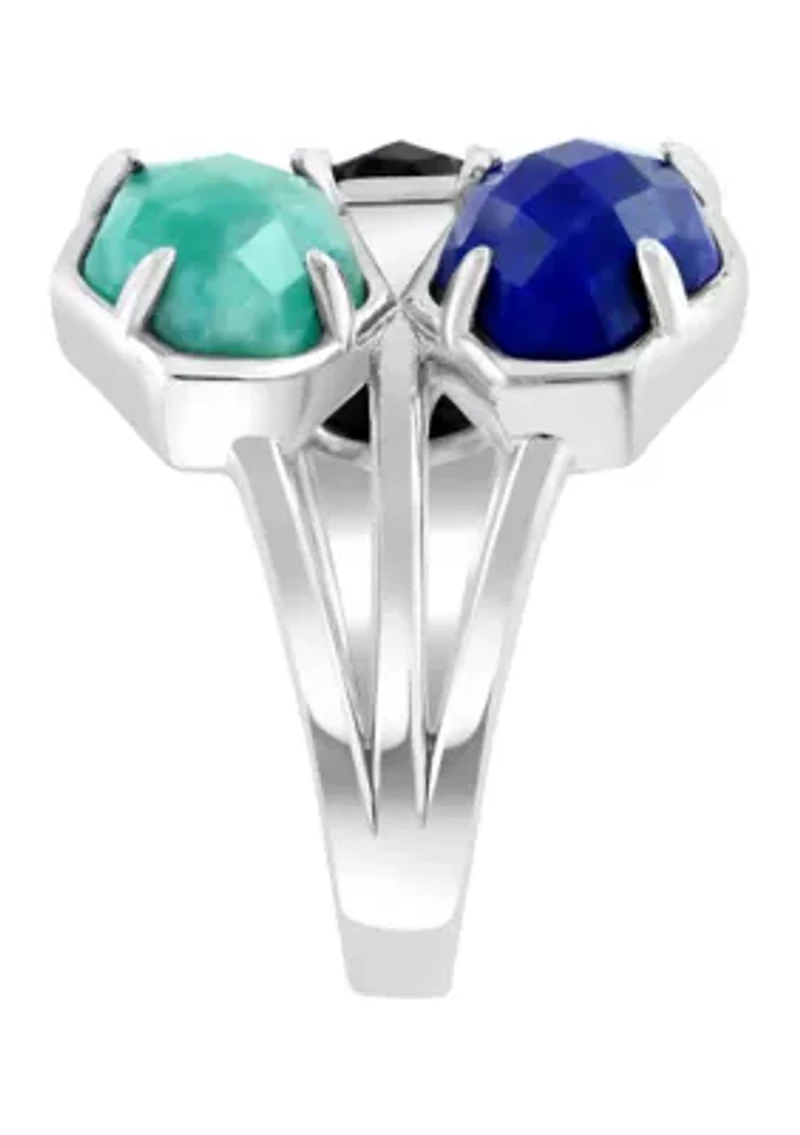 Sterling Silver, Lapis Onyx and Amazonite Ring 