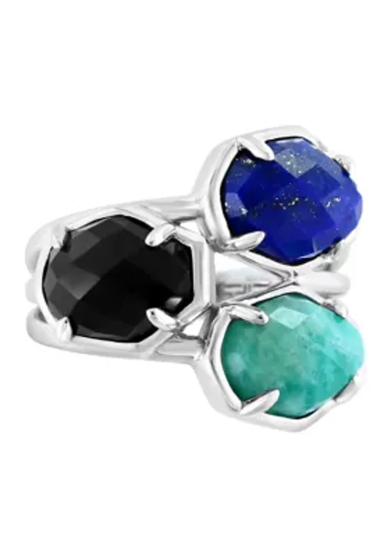 Sterling Silver, Lapis Onyx and Amazonite Ring 