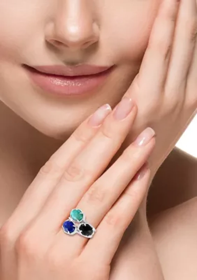 Sterling Silver, Lapis Onyx and Amazonite Ring 