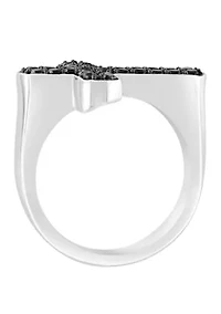 Men's Black Spinel Cross Ring in Sterling Silver