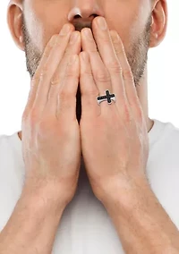 Men's Black Spinel Cross Ring in Sterling Silver