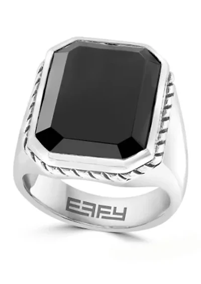 Men's Black Emerald Cut Onyx Ring In Sterling Silver