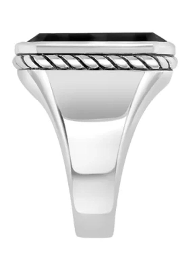Men's Black Emerald Cut Onyx Ring In Sterling Silver
