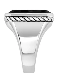 Men's Black Emerald Cut Onyx Ring In Sterling Silver