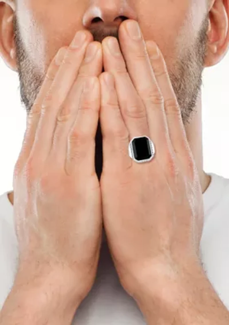 Men's Black Emerald Cut Onyx Ring In Sterling Silver