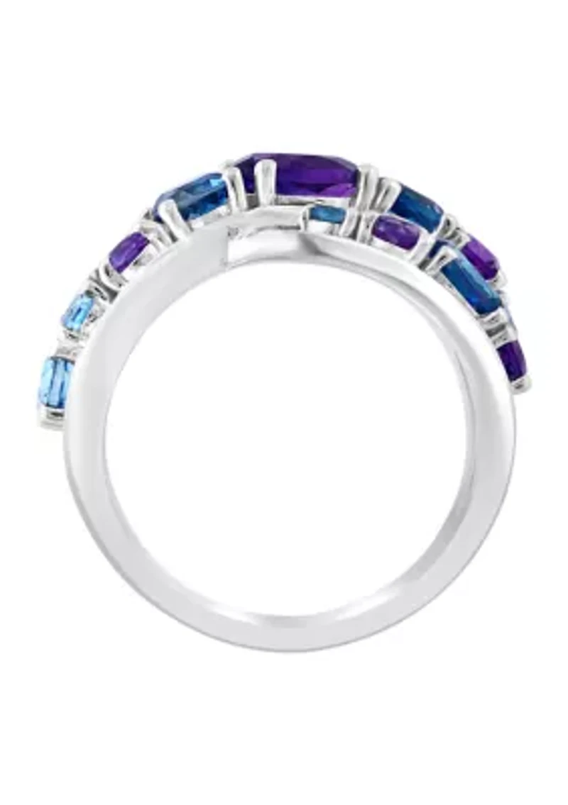 Amethyst, Blue Topaz and London Blue Topaz Ring in Sterling Silver