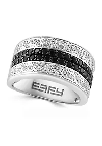 Men's White Topaz, Black Spinel Ring in Sterling Silver 