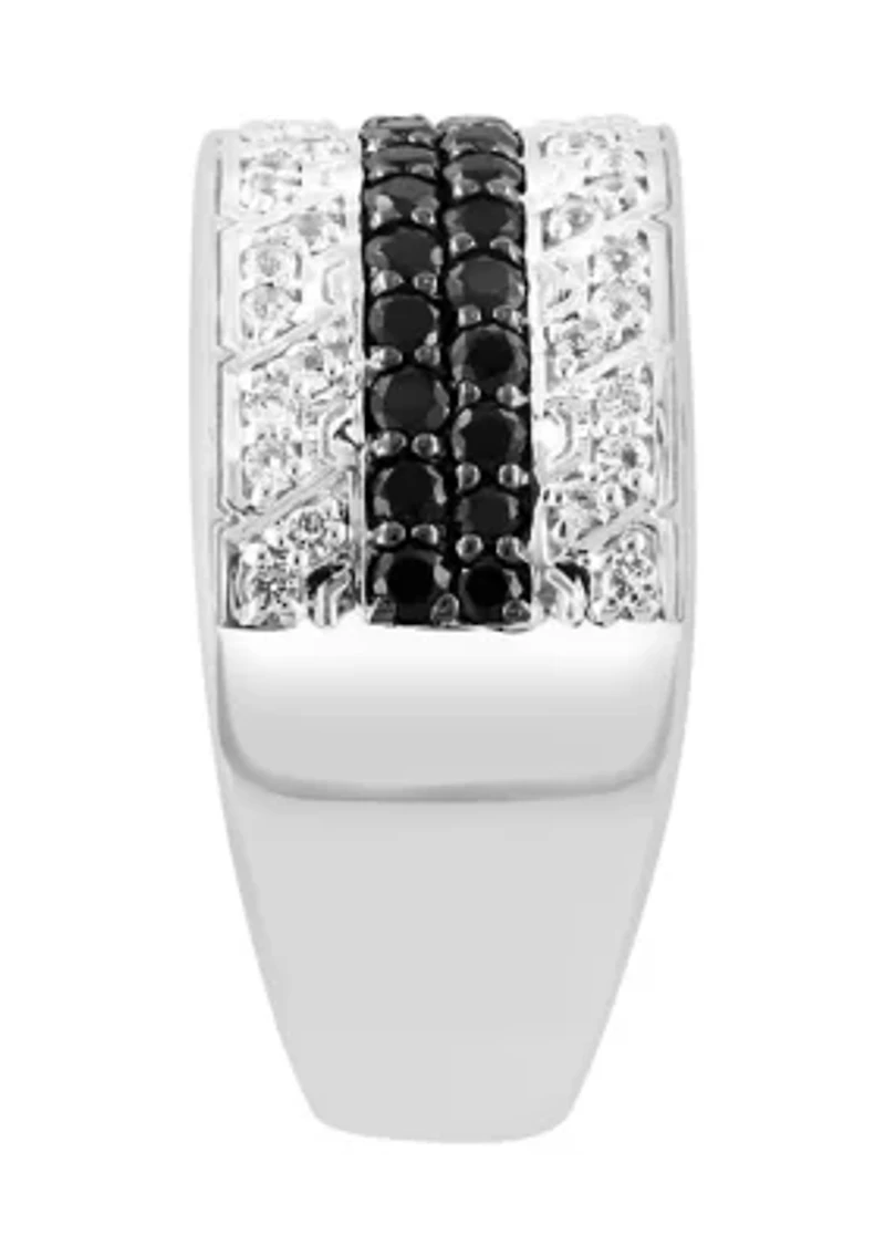 Men's White Topaz, Black Spinel Ring in Sterling Silver 