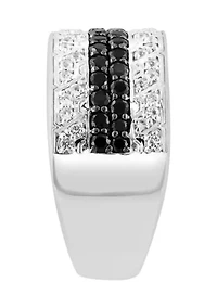 Men's White Topaz, Black Spinel Ring in Sterling Silver 