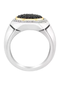 Men's White Sapphire, Black Spinel Ring in Gold Over Sterling Silver