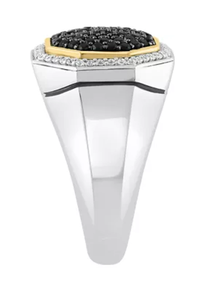 Men's White Sapphire, Black Spinel Ring in Gold Over Sterling Silver