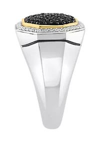 Men's White Sapphire, Black Spinel Ring in Gold Over Sterling Silver